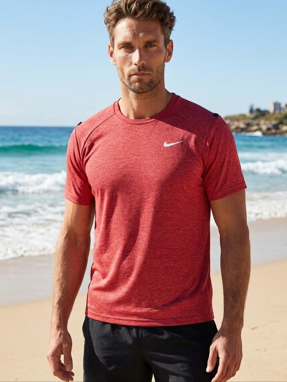 Nike Dri Fit Red Heather Swim Shirt